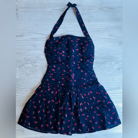🫎A&F Emerson Drop-Waist Strawberry Mini Halter Dress XS NWT🍓 - Picture 9 of 12